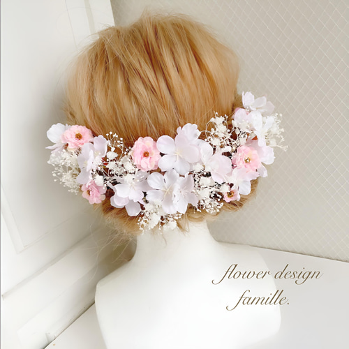 桜 髪飾り 人気No. 1 ✧ 桜色 × ホワイト ｜ 編みおろしヘア ハーフ