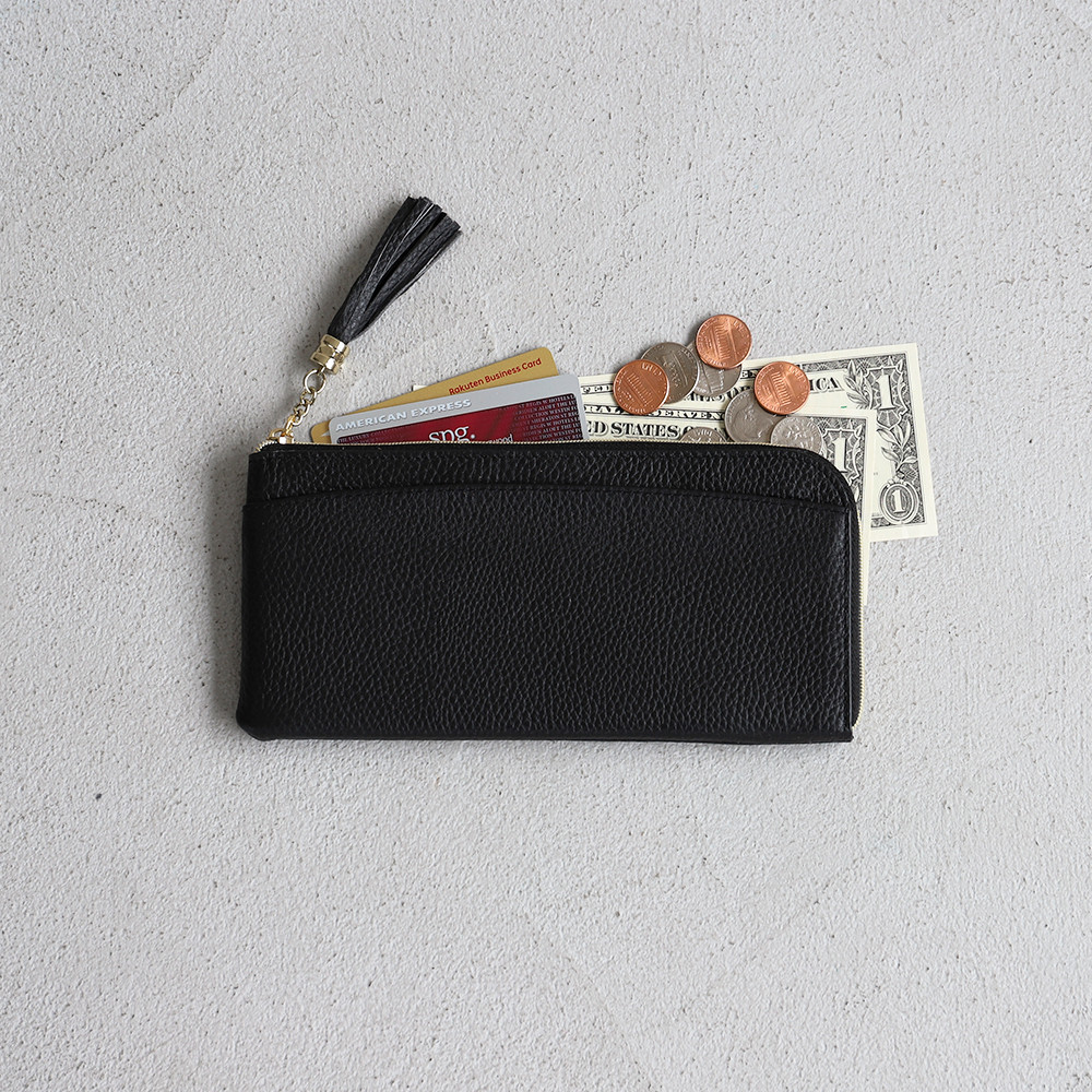 L字ファスナー財布　タッセル付き 薄さ0.8cmタッセル付き財布】レディース長財布 スリム L字