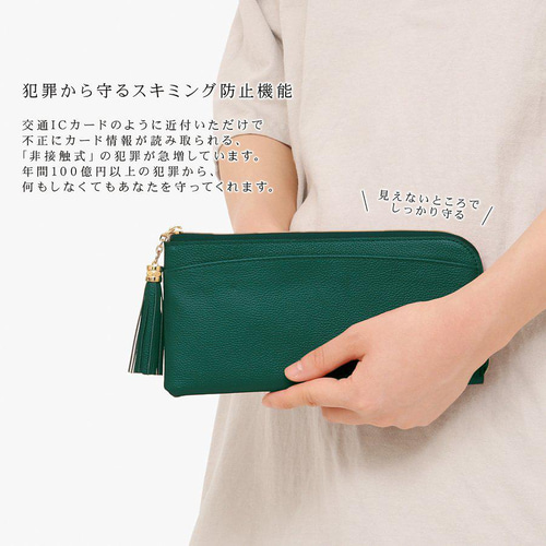 新品☆NY土産☆タッセル付き　スリムウォレット　 本革ラムレザー タッセル付 お札を折らずに収納できる 薄型長財布