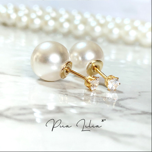 金属アレルギー対応】3way~Heart Cupid~パールキャッチピアス/SUS316L 