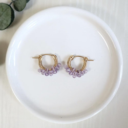 ｛ピアス/イヤリング｝14kgf/petit berries hoops ラベンダーアメジスト〔2月誕生石〕 4枚目の画像