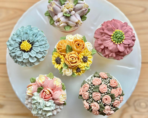 flowers box 2025 A / 6cup set box /カップケーキ/花【母の日 flowers box 2025 A / 6cup set box /カップケーキ/花【母の日