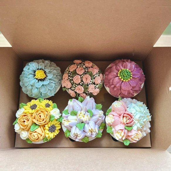 flowers box 2024 A / 6cup set box /カップケーキ/花【母の日2024】 8枚目の画像