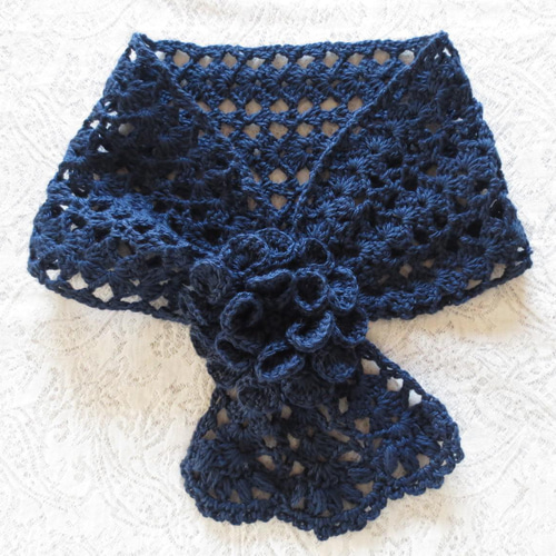 かぎ針編みの花モチーフ付きプチストール 毛*綿*麻 UV・冷房対策にも