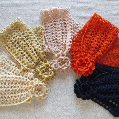 かぎ針編みの花モチーフ付きプチストール 毛*綿*麻 UV・冷房対策にも