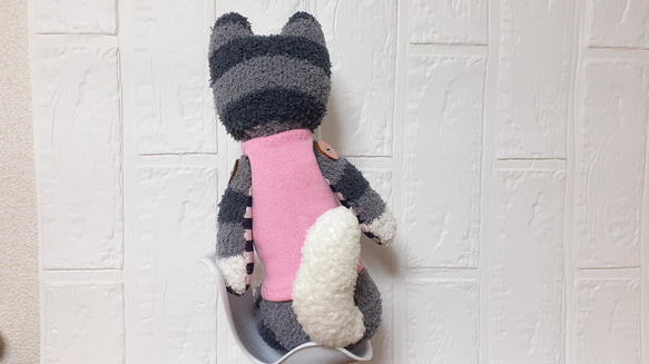グレーの猫さん(ピンクの服)【creema限定】靴下ぬいぐるみ/ソックドール 3枚目の画像