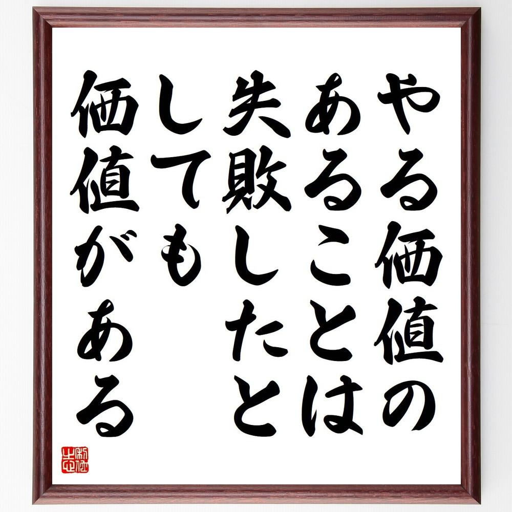 名言「やる価値のあることは、失敗したとしても価値がある」手書き書道色紙額／受注後の毛筆直筆（Y4105）