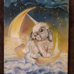 【F50号】うさぎ娘の爆裂うさぎパンチ oil painting 原画 抽象画 ユニコーンうさぎ〜うさぎ〜【原画 パステル画 絵画】 絵画