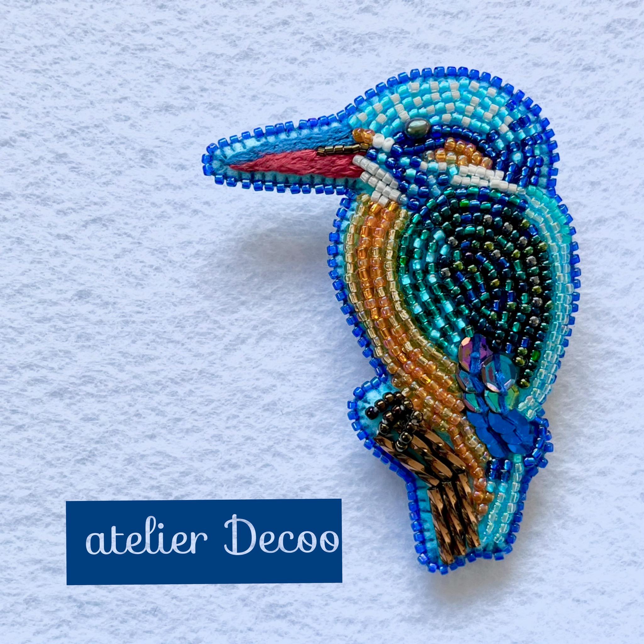 【カワセミ】ビーズ刺繍ブローチバッグチャーム