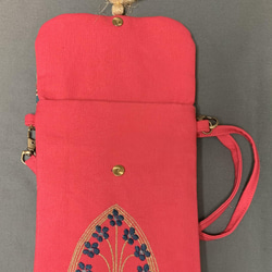 リバティーホーム布と刺繍のサコッシュ(ポシェット)ピンク 2枚目の画像