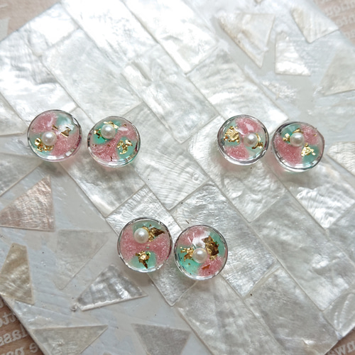 カラージェルとレジンのガラスカボション☆桜 6個 b-29 レジン・樹脂