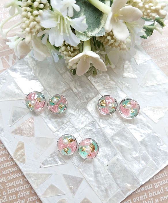 カラージェルとレジンのガラスカボション☆桜 6個 b-29 樹脂・レジン 