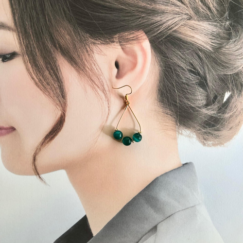 グリーン系　ビジュー　ピアス　ハンドメイド　イヤリング変更可 H.P.FRANCE - ピアス イヤリング ハンドメイド スワロフスキー