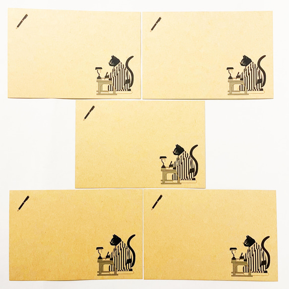文豪猫原稿用紙 ポストカード5枚セット ねこ 動物 文豪 小説家 万年筆 着物 3枚目の画像
