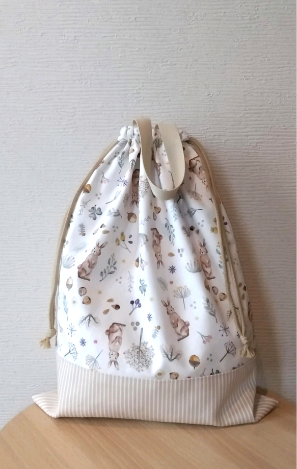 【再販/受注製作/オーダー可】~Milky rabbit~　体操服袋　お着替え袋　裏地付き　持ち手付き　うさぎ　北欧 5枚目の画像