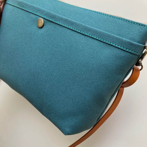 Ｌサイズ 人気 2way浜松帆布サコッシュ ターコイズグリーン 3枚目の画像