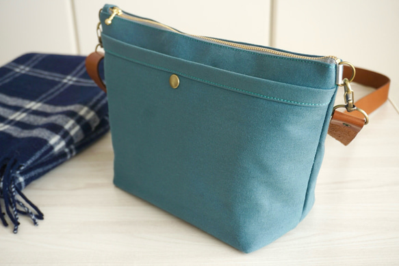 Ｌサイズ 人気 2way浜松帆布サコッシュ ターコイズグリーン 1枚目の画像