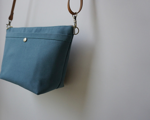 Ｌサイズ 人気 2way浜松帆布サコッシュ ターコイズグリーン 2枚目の画像