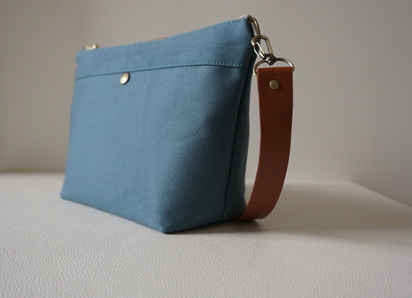 Ｌサイズ 人気 2way浜松帆布サコッシュ ターコイズグリーン 6枚目の画像