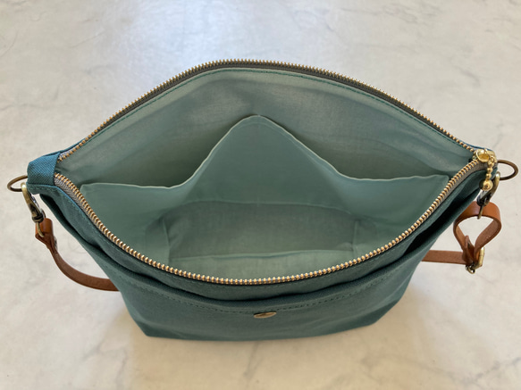 Ｌサイズ 人気 2way浜松帆布サコッシュ ターコイズグリーン 7枚目の画像