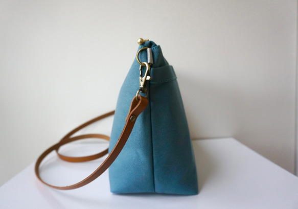 Ｌサイズ 人気 2way浜松帆布サコッシュ ターコイズグリーン 5枚目の画像