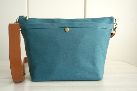 Ｌサイズ 人気 2way浜松帆布サコッシュ ターコイズグリーン 4枚目の画像