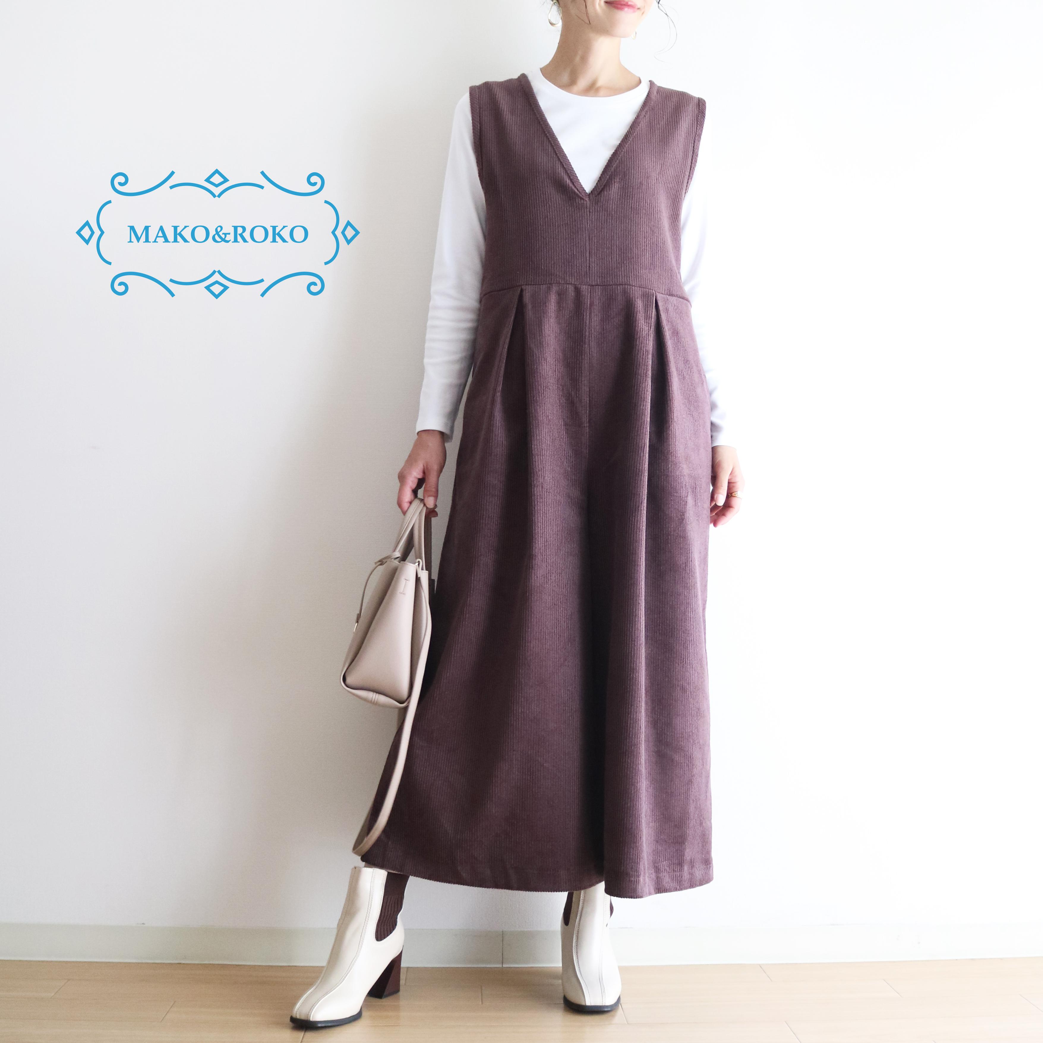 秋【パープル】コットン100％コーデュロイウエストタックサロペット★