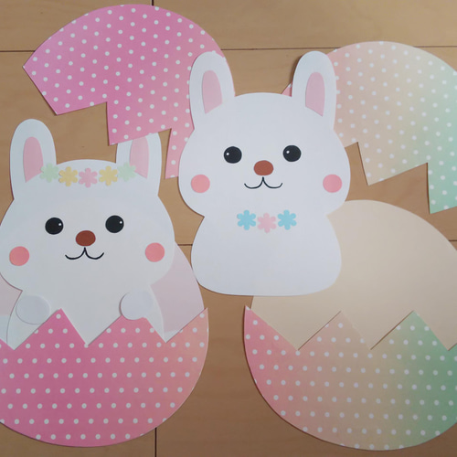 壁面飾り イースター うさぎ・たまご 5セット 切り絵 はるいろ