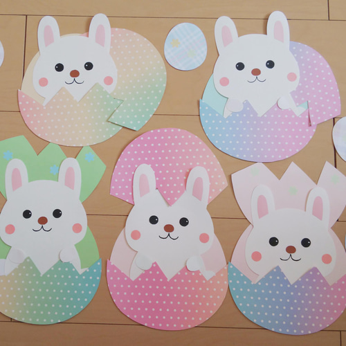 壁面飾り イースター うさぎ・たまご 5セット 切り絵 はるいろ＊ 通販