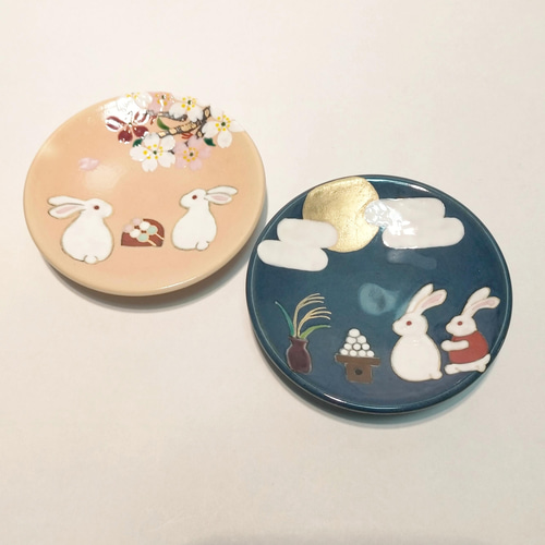 お花見うさぎ&お月見うさぎ 銘々皿 小皿 うつわ暮らし 通販 お花見うさぎ&お月見うさぎ 銘々皿 小皿 うつわ暮らし 通販