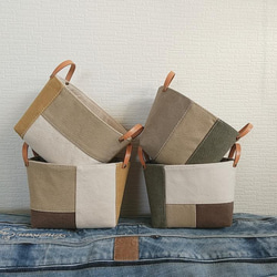 ヴィンテージ加工帆布パッチワーク小物入れ1~4 フリーボックス・小物