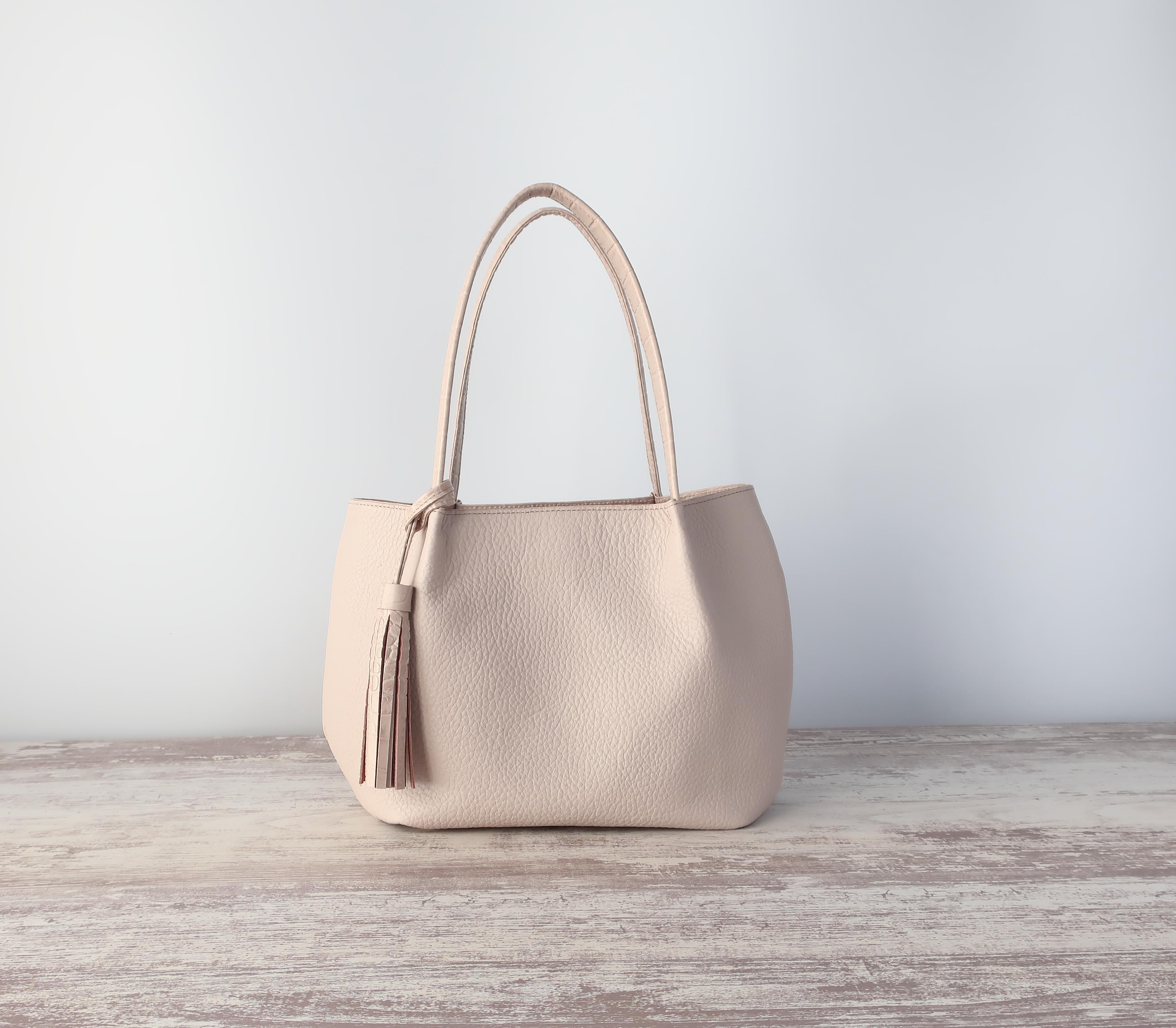 ふんわりタックトート（SS)☆彡ペールピンク×ピンクベージュ・受注製作