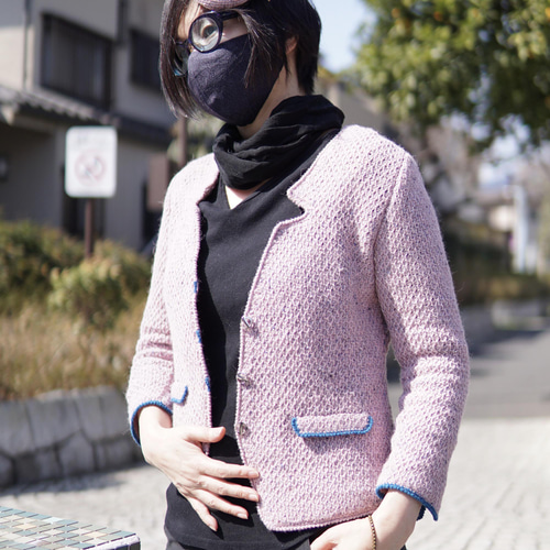 フローズンピンクのカッティングノッチツイードジャケット(C-NJK