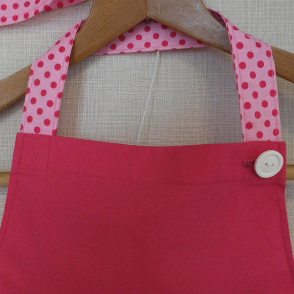 女児用エプロン 三角巾セット ピンク色の水玉模様 8枚目の画像