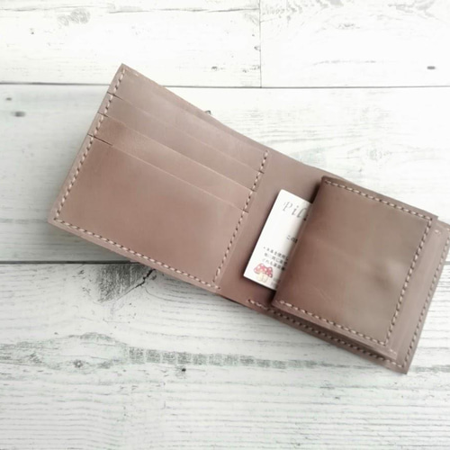 2つ折り財布（グレー） ボックス型小銭入れ 革小物 レザー