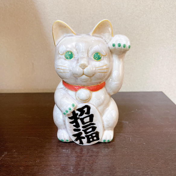 京焼・清水焼 花結晶・招き猫(ベージュ) 招き猫 京焼・清水焼窯元 陶