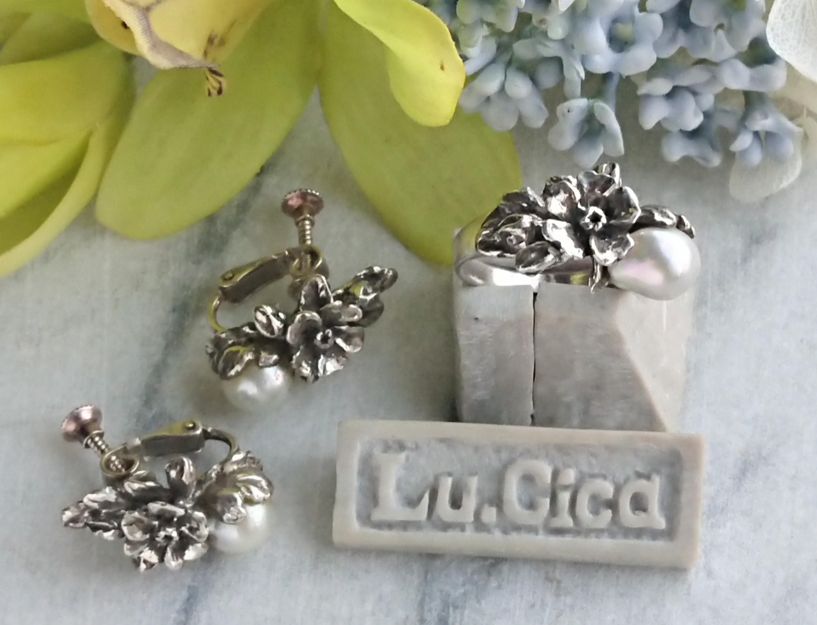 在庫処分 天然 真珠とsilverの野ばらリング・イヤリング