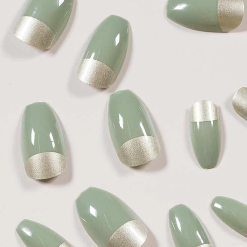 N51》既成ネイルチップ24枚セット 緑 グリーン ミラー シンプル