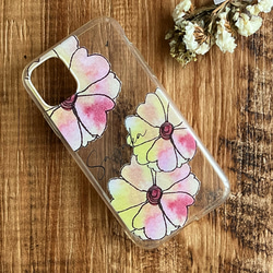 春色の花のスマホケース【受注制作】送別 iPhone Android  名入れ ギフト 1枚目の画像