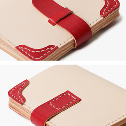 高級革二色財布　二つ折り　本革　イタリアンレザー　薄いミニ財布　オフホワイト　レッド　春財布 6枚目の画像
