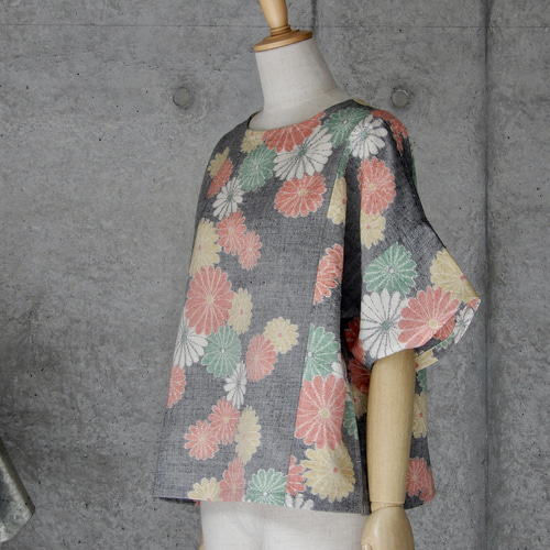 着物リメイク紬のブラウス