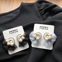 【受注生産】 ribbon×cotton pearlピアス＊ビーズ刺繍ピアス＊オケージョン＊セレモニー＊およばれ 12枚目の画像