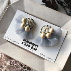 【受注生産】 ribbon×cotton pearlピアス＊ビーズ刺繍ピアス＊オケージョン＊セレモニー＊およばれ 10枚目の画像