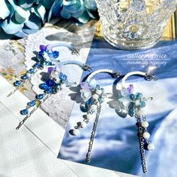 White × Blue Flower フープピアス（ホワイト×ブルー フラワー フープ チタンピアス） 16枚目の画像