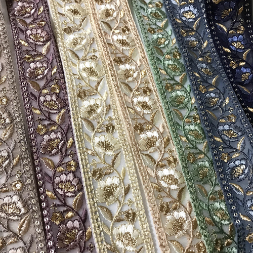 120cm ＊ インド刺繍リボン 花蔦柄 8色セット レース リボン