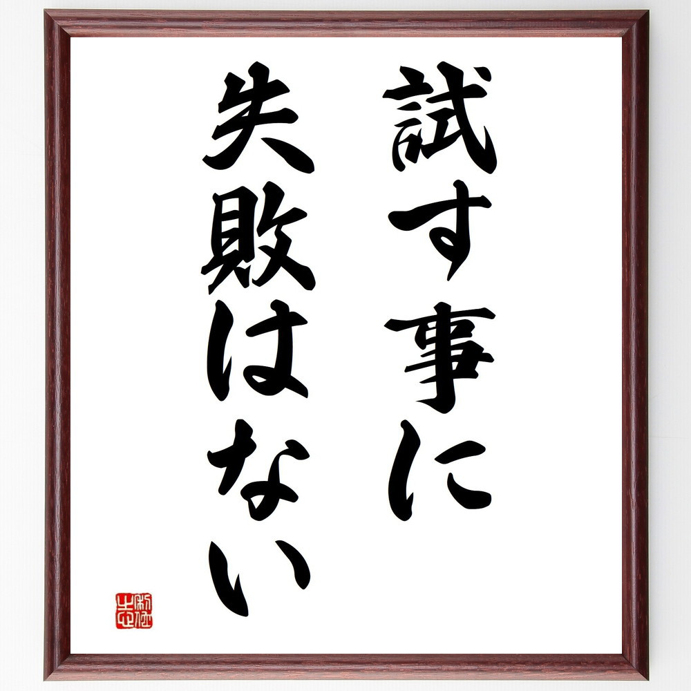 名言「試す事に失敗はない」手書き書道色紙額／受注後の毛筆直筆（Y4438）