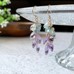 14kgf*ピンクアメジストとフローライトの夢色紫陽花ピアス／イヤリング