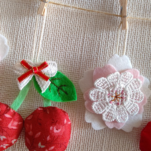 人気作家様ハンドメイド 布花ガーランド さくらんぼ アンティーク 美品 布花