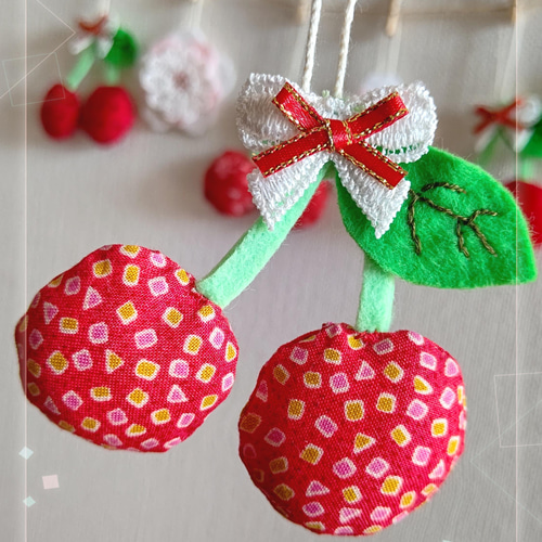 人気作家様ハンドメイド 布花ガーランド さくらんぼ アンティーク 美品 布花