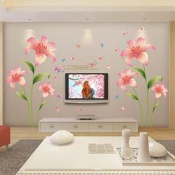 ウォールステッカー S644 ピンクのタマスダレ　花　蝶　癒す　DIY 壁シール　インテリアシート　剥がせるシール 5枚目の画像